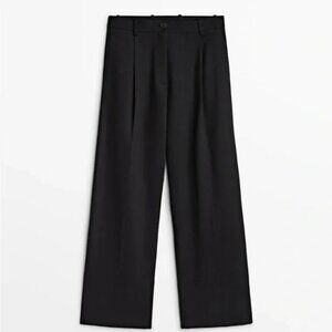 Massimo Dutti Full Lenght Wide Leg Darted Trouser Black 12